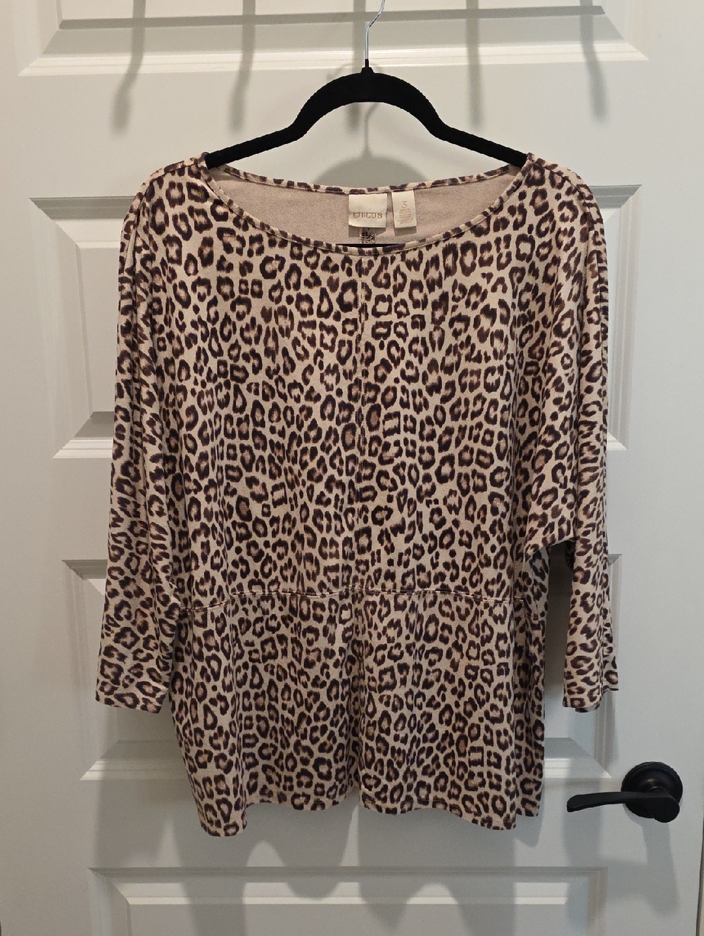 Chico's Lightweight Faux Suede Beige and Brown Leopard Print Top Size 3 XL